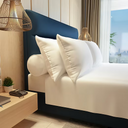 Bamboo fitted sheet shown in cream